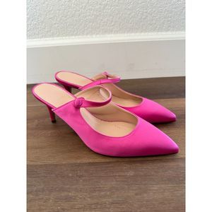 J. Crew Colette Mule Heels in Italian Specchio Leather Satin Pink Size 9